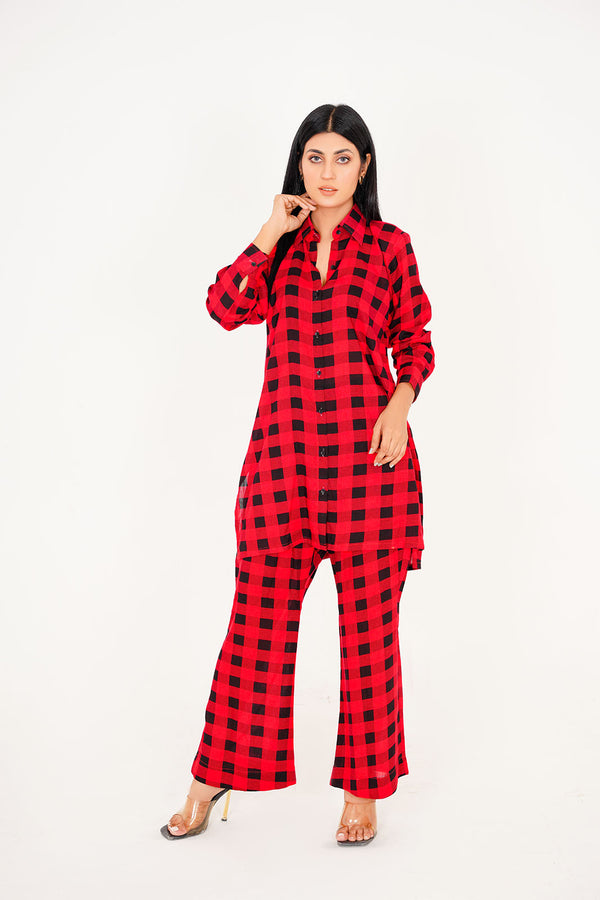 Red Checker Linen Co-Ord Set